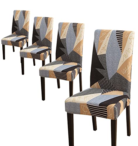 Comfy Gate 4,6,8 Pack Printed Dining Room Chair Covers, Chair Covers For Dining Room Set Of 4, Stretchable Parson Chair Slipcovers, Machine Washable Dining Room Chair Covers Set Of 4,6,8, Geometric #TOP29