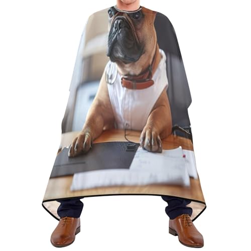 RPLIFE Lustiger französischer Bulldoggen-Arbeits-Haarschneideumhang, Haarfärbeumhang für Damen, Kleid zum Färben von Haaren, Lustige französische Bulldogge Working 2, Einheitsgröße