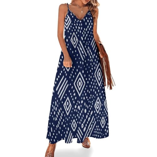 Robe d'été col V maxi A-line à motifs géométriques et style ethnique
