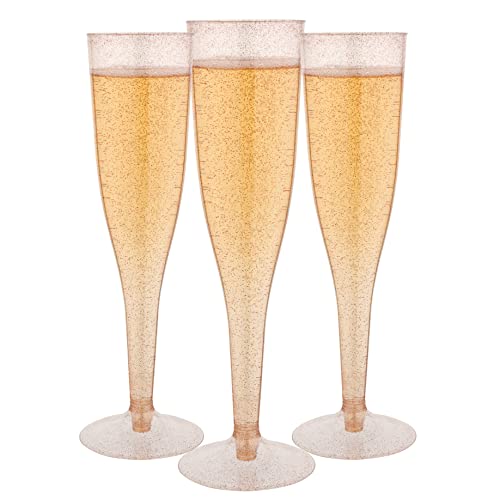 TOROTON Hengu champagneglazen, 50 stuks, 300 ml, herbruikbaar en recyclebaar, champagneglazen voor cocktails, wijn - goud