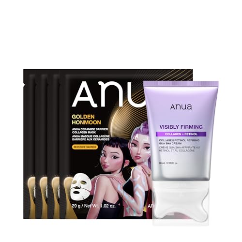 Image of ANUA Home Care Duo, Collagen Retinol Refining Gua Sha Cream & Ceramide Barrier Collagen Mask, Face Cream with Mask For Lifting & Hydrating, Daily Moisturizer, KPop Demon Hunters, Korean Skincare