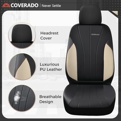 Image of Coverado Seat Covers, Red Car Seat Covers Full Set, Automotive Seat Covers 5 Seats, Waterproof Black Car Seat Protectors Universal Fit for SUVs Trucks Sedans