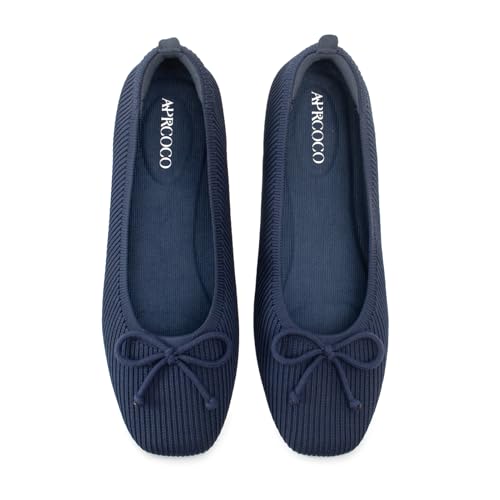 Image of AprCoco Flats for Women Bowknot Ballet Knit Foldable Flat Square Toe Comfort Light Shoes Office Low Top Flats