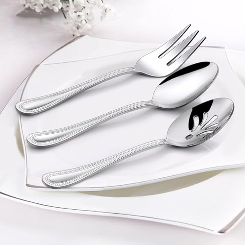Serving Set, HaWare 6 Pieces Stainless Steel Silverware Serving Utensils, Pearled Edge Hostess Serving Set for Buffet Party Kitchen Restaurant, Mirror Finished & Dishwasher Safe - Image 4