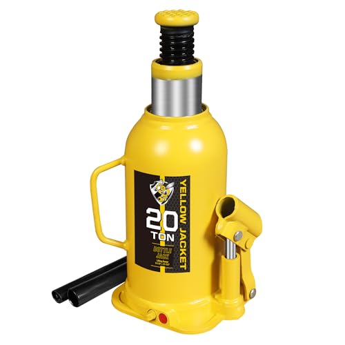 YELLOW JACKET 20 Ton Muti-Directional Welded Bottle Jack (40,000lb), Horizontal Bottle Jacks Use for Car, Pickup, Truck, RV, Auto Repair, Hydraulic Bottle Jack, Yellow
