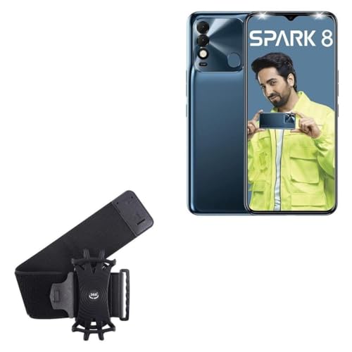 BoxWave Holster Compatible with Tecno Spark 8 - ActiveStretch Sport Armband, Adjustable Armband for Workout and Running - Jet Black
