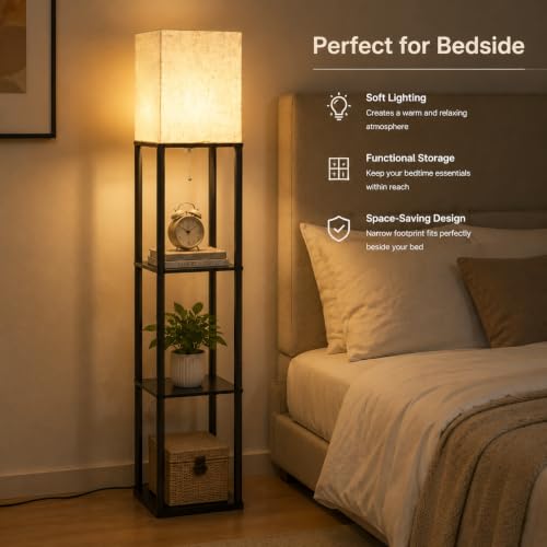 IPARTS EXPERT Floor Lamp w/Shelves Storage Display Dimmable LED, Black by IPARTS EXPERT - Used condition - Image 4
