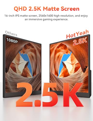 Image of HotYeah 16 inch 2.5K 144Hz Portable Gaming Monitor, 2560x1600 QHD 125% sRGB USB-C HDMI Monitor for Laptop, External Monitor w /180 Adjustable Kickstand for MacBook, Laptop, PC, Phone, Tablet, Switch, PS5