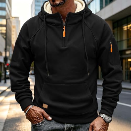Mens Sherpa Lined Quarter Zip Hoodie Thick Thermal Warm Winter Sweatshirt - image 7