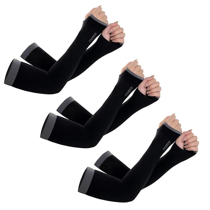 UV Protection Arm Sleeves, Black, 3 Pairs, for Cycling, Bike Riding and Sports