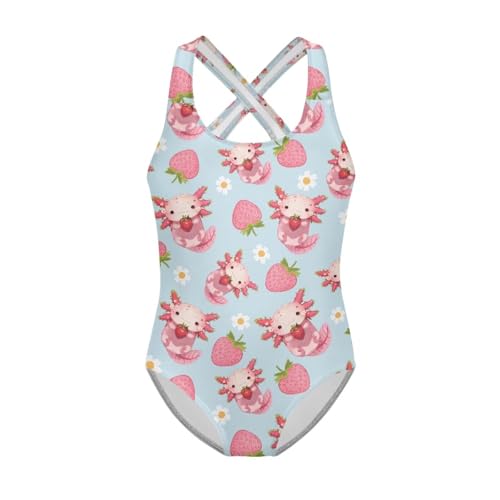 Image of Girls One Piece Swimsuit Axolotl Cross Back Straps Bathing Suit Lightweight Quick Dry Gymnastics Leotard