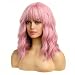 BERON 14'' Short Curly Women Girl's Charming Synthetic Wig with Air Bangs Wig Cap Included (Lovely Pink)