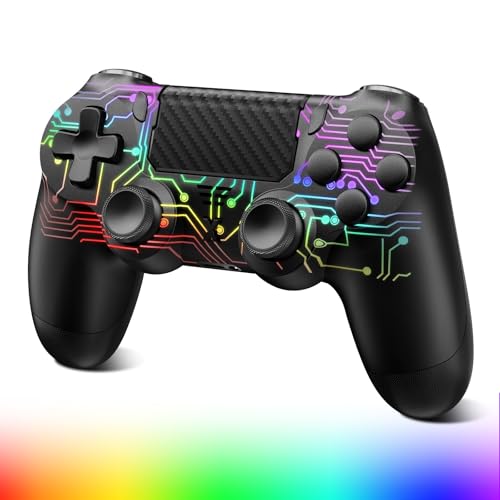 Glitfix Mando para PS4, Mando Inalámbrico con Luces para PS4/Pro/Slim/PC, Duobla vibrado/tuŝa panelo /3.5 mm Audio  socket/ses  jara akso /1000mAh reŝargebla baterio