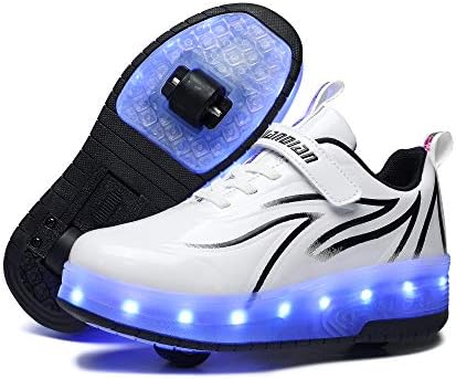 HHSTS Kids Shoes with Wheels LED Light Color Shoes Shiny Roller Skates Skate Shoes Simple Kids Gifts Boys Girls The Best Gift for Party Birthday Christmas Day(12.5 Little Kid,White Black)