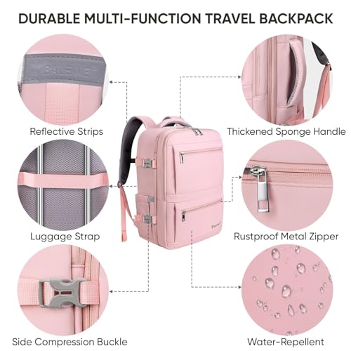 BALEINE Travel Backpack for Women Men, Large Sturdy Carry On Laptop Backpack Gifts for Business, Casual, Weekender, Hiking (Large, Pink) - Image 6