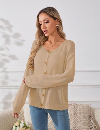 Image of Libsorge Womens Oversized Lightweight Sheer Button Cardigan Spring 2025 Trendy Solid Ribbed Knit Long Sleeve Thin Sweater