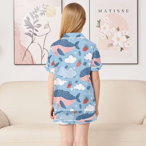ALAZA Whale Strawberry Cloud Pajamas Satin Pajama Set Short Sleeve Button Down Sleepwear4