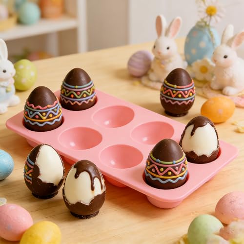 8-Cavity Easter Egg Shape Silicone Molds, 2Pcs Food-grade Baking Supplies for DIY Cake Decoration, Chocolate, Candy, Jello, Pastry, Muffin, Bread, Ice Cube (Pink) by Rthjsfj - Used condition - Image 6