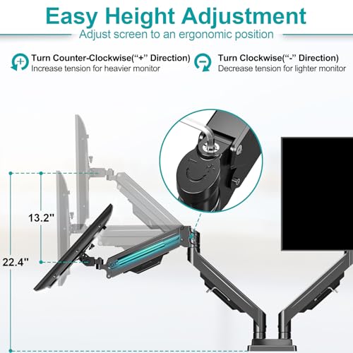 MOUNT PRO Dual Monitor Stand for Two Screens up to 43 Inch, Heavy Duty Ultrawide Double Monitor Arm Holds up to 33lbs Each, Premium Adjustable Computer Monitor Mount for 2 Monitors, VESA Desk Mount