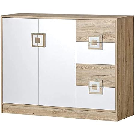 SoDREAMER Kommode 2 Türen 4 Schubladen Weiß - 120x97x40 Cm Aufbewahrungsmöbel