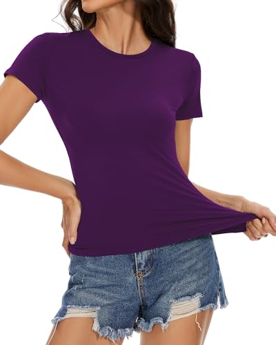 Image of Womens Basic Tees Summer Short Sleeve Shirts Slim Fit Tight T Shirt Going Out Tops Trendy 2026