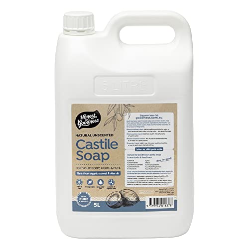 Honest to Goodness, Natural Unscented Castile Soap, 5L - Made from olive oil and certified organic coconut oil, Perfect for use on your body, home, pet and garden.