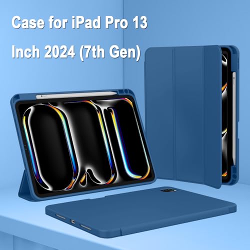 Image of ZryXal New iPad Pro 13 Inch Case (M5) 2025 / (M4) 2024 with Pencil Holder, Smart iPad Case [Support Pencil Pro and Pencil (USB-C)], Support Touch ID and Auto Wake /Sleep (New Navy Blue)