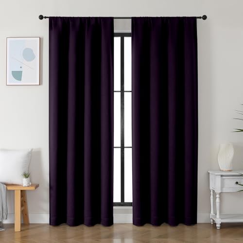 Simplebrand Ava BlackBerry Blackout Curtains for Bedroom 84 Inch Length 2 Panels Set, Solid Thermal Insulated Privacy Nursery Window Treatment Curtains Blackout Drapes, W40 x L84 Inch, BlackBerry