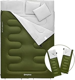 KingCamp Double Sleeping Bag Oxygen with 2 Pillows Queen Size & Extra-Large Rectangular Sleeping Bags for Adults 4 Seasons Waterproof Envelope Sleeping Bag for Camping Festivals Hiking Indoor Outdoor