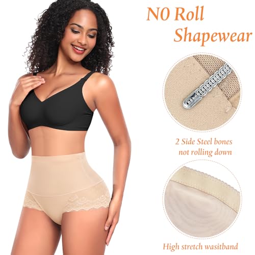 Image of Werena Tummy Control Shapewear Panties for Women High Waisted Shaping Underwear Lace Body Shaper Girdle