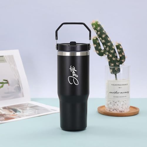 Image of Giftana Personalized Coffee Tumbler with Name, Customized Travel Mug with Lid, Coffee Mug for Men and Women, Birthday Gifts, Valentine's Day Gift, Corporate Gifts for Employee (Black 900ml)