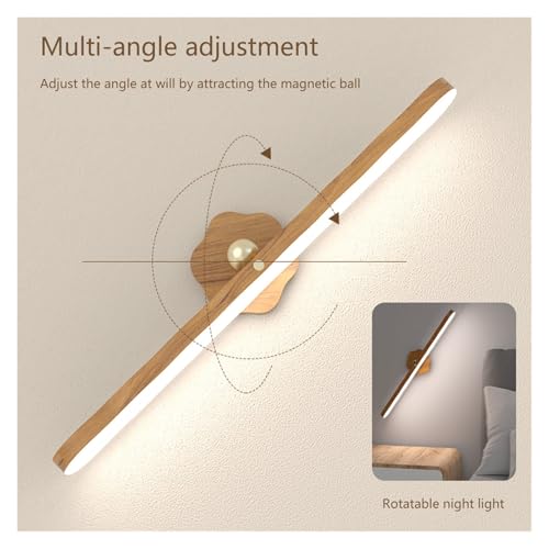 USB Magnetic Wooden Mirror Front Fill Light 360 Rotatable Touch Wall Light LED Night Light for Bedroom Bedside Lamp Home(Wood,Warm Light) by ASRQAWEA - Used condition - Image 2