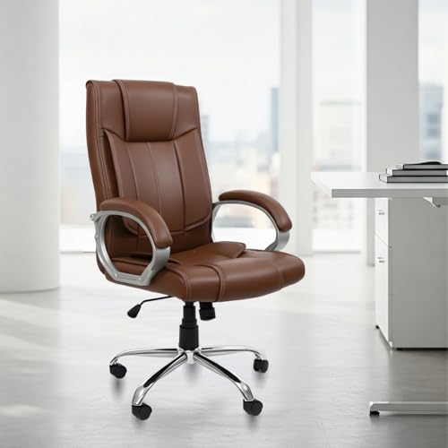Image of activa Ergonomic Office Chair | Premium Leatherette Boss Chair with Padded Seat & Backrest | Adjustable Height Seat for Work /Study /Gaming (Kylie, Brown)