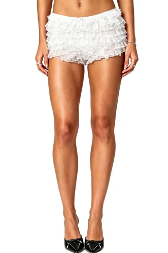 Image of Yiulangde Women Lace Bloomers Layered Ruffle Mini Shorts Y2k Pettipants | Shorts Women,Lolita Ruffled Bloomer Shorts for Under Skirts,Fluffy Booty Shorts,Rave Boy Short Panties,Going out Bottoms