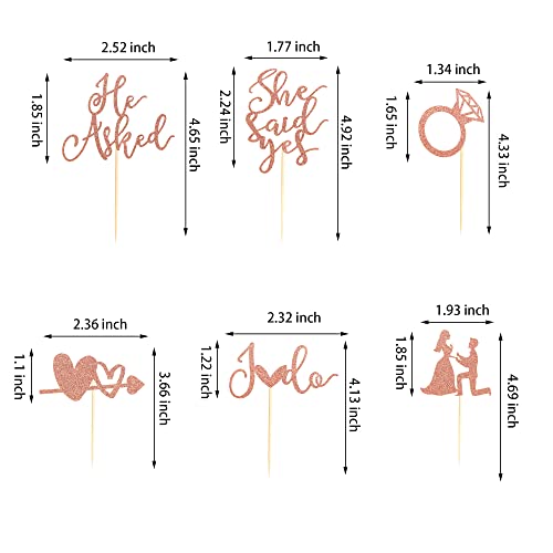 Arthsdite 24Pcs He Asked She Said Yes Cupcake Toppers Diamond Ring Heart I Do Cake Picks For Wedding Engagement Bridal Shower Party Cake Decorations - Rose Gold Glitter #TOP1