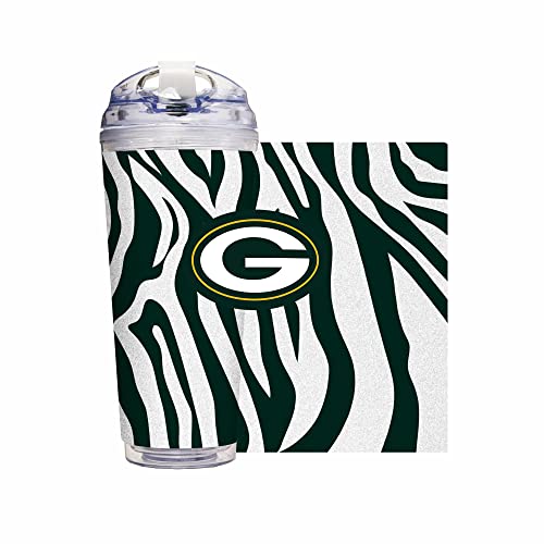 Image of Rico Industries NFL Football Glitter 24oz Acrylic Glitter Tumbler with Hinged Lid, Officially Licensed Double Wall Tumbler with Straw