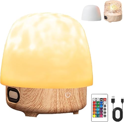 Lunie Lamp, Bluetooth Noise Machine, 16 Colors Mushroom Lamps, Ocean Wave Projector Light with Speaker, Remote Control, for Bedroom, Decor, Party, Gift Wood