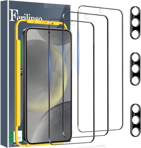 Ferilinso 3 Pack Screen Protector for Samsung Galaxy S24 9H Military-Grade Shatterproof Tempered Glass Easy installation Fingerprint Compatible Case Friendly with Camera Lens Protectors