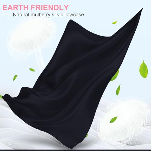 Mulberry Silk Pillow Cases Queen Size with Hidden Zipper, Ultra Smooth and Soft Breathable Cooling Silk Satin Pillowcase for Hair and Skin, Gifts for Women Men (Navy Blue, 20x30 Inches, 1 Pack)