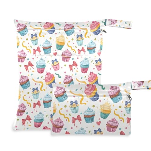 Coikll Wet Dry Bags for Cloth Diaper 2 Pack Waterproof Yoga Gym Bag for Swimsuit Wet Clothes Baby Items-?Cute Cupcake?