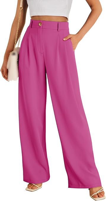 Womens Formal Palazzo Long Work Pants High-Waisted Wide-Leg Pant Business Casual Loose Trousers with Pockets