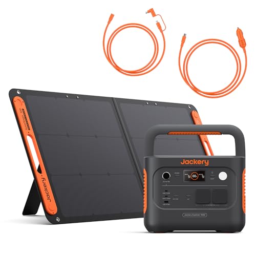 Jackery Explorer 1000 v2 Powerstaion Set, 1070Wh E1000 v2 LFP Powerstation mit 100W Solarpanel, 5 m Verlängerungskabel & DC8020 Kfz-Ladekabel, 1 Std. Schnellladung, für Camping & Wohnmobil
