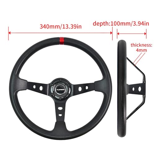 TIYPEOR Universal Racing Adventure Car Steering Wheel 13.8”/350mm ports Drifting Reinforced Steering Wheel 6 Bolts Grip Vinyl Leather & Aluminum (3" Deep) with Horn Button for Car by TIYPEOR - Used condition - Image 4