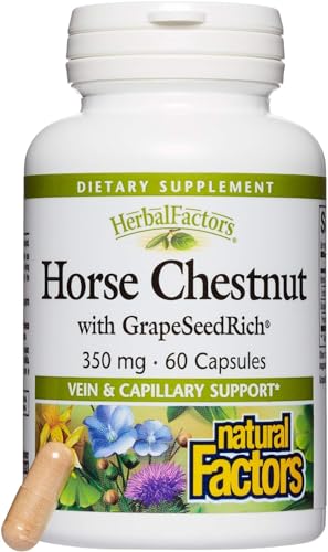HerbalFactors by Natural Factors, Horse Chestnut, Antioxidant Support for a Healthy Circulatory System and Veins with GrapeSeedRich, 60 capsules (60 servings)