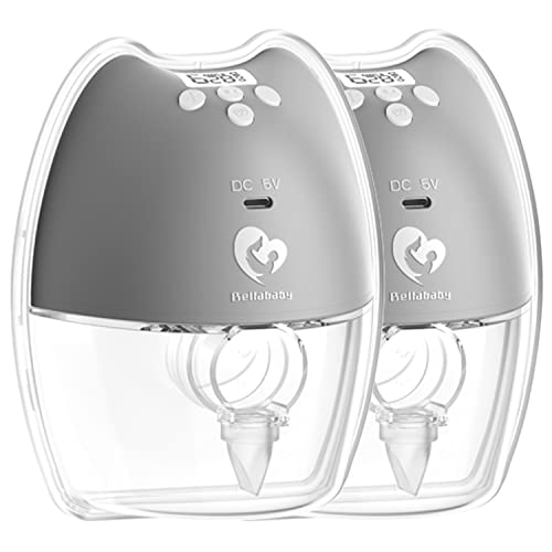 Image of Bellababy Double Wearable Breast Pump (2 Pieces - Gray) Hands Free, Low Noise and Painless, 4 Modes & 9 Suction Levels