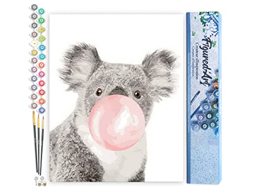 Figured'Art Pintar por Numeros Adultos Koala Burbuja - Manualidades pintura acrilica Kit Cuadro DIY completo - 40x50cm sin bastidor