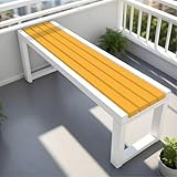 Banco de jardín de madera de 2 plazas, sin respaldo, resistente a la intemperie, muebles de exterior para patio y balcón, disponible en color amarillo y blanco, tamaños 100/120/150/180 cm