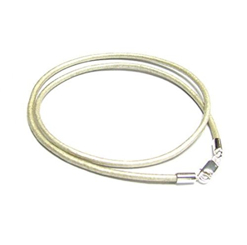 Dreambell 925 Sterling Silver Metallic Creamy White Round Natural Leather Cord 2mm Choker Necklace 20 Inches
