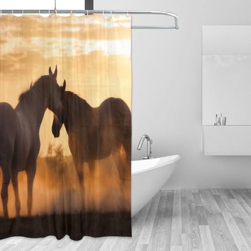 Rideau de douche imperméable et lavable motif chevaux amoureux - 4