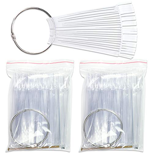 Beauticom® 150 Clear Acrylic False Tip Sticks with Metal Ring Holders Fan-Shaped Nail Art Display Chart Practice Tips Tool - 150 Tips